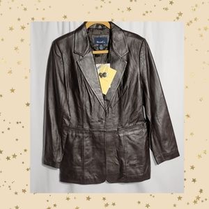 NWT - Women's Denim&Co. 100% Genuine Rich Brown Leather Jacket - Size: Medium